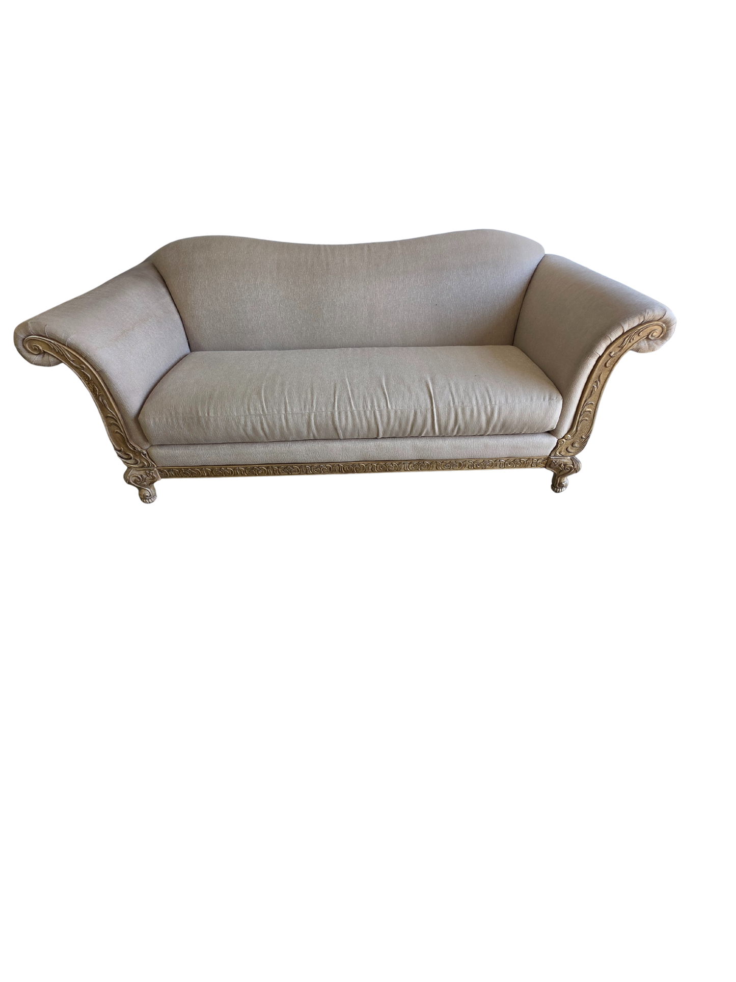 Beige Sofa With Wood Accents