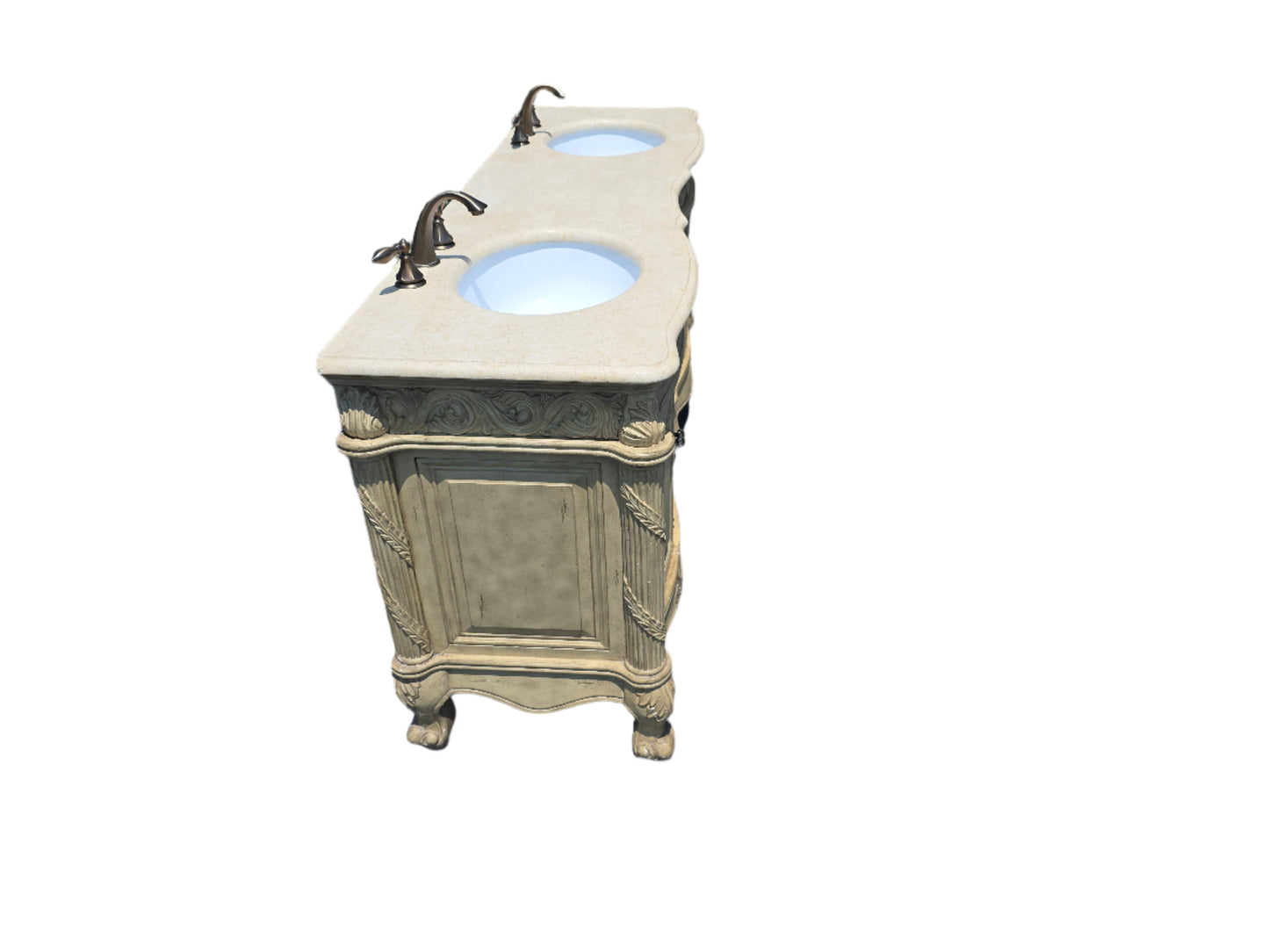 Sage Green Double Vanity With Beige Countertop