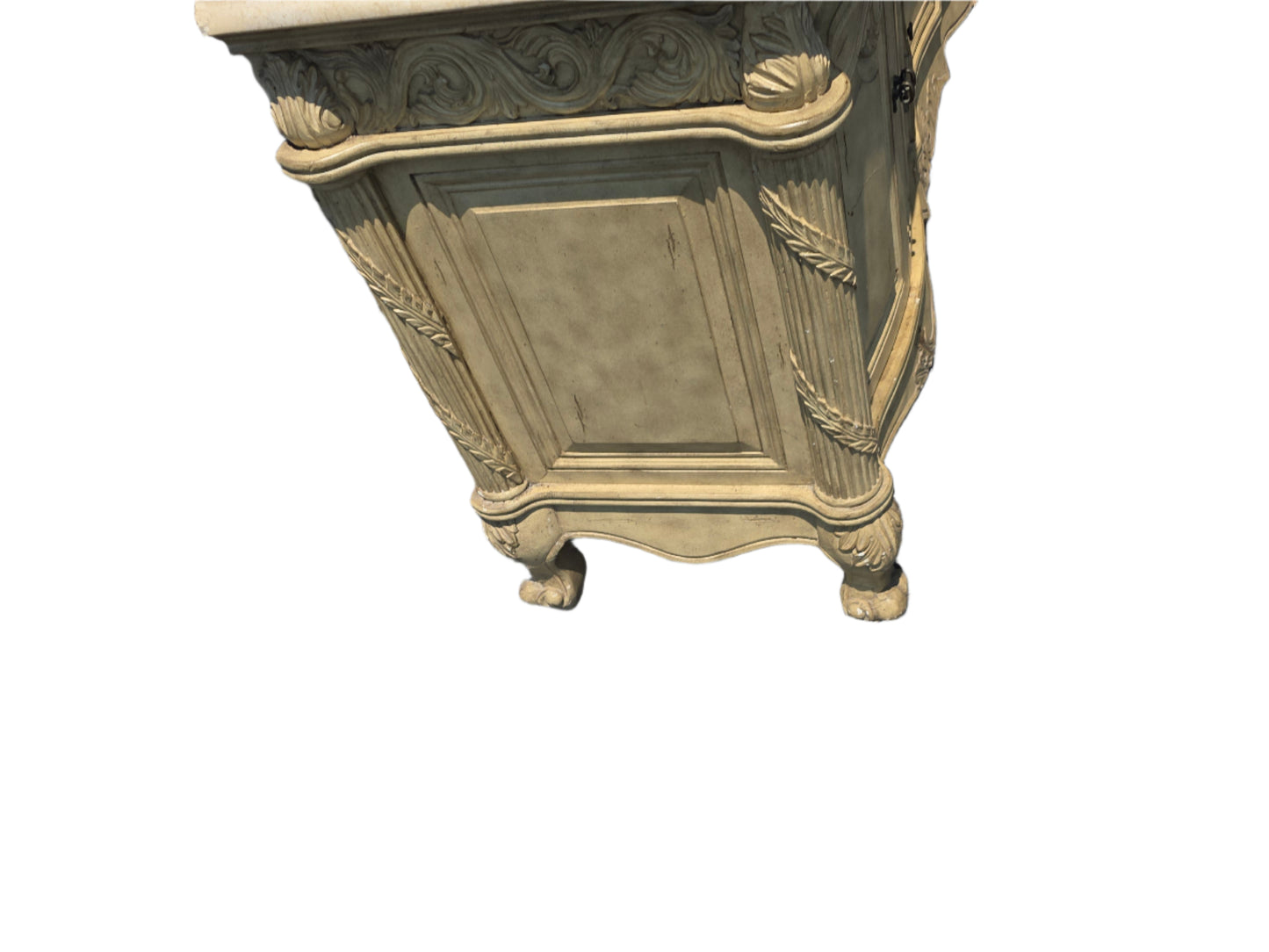 Sage Green Double Vanity With Beige Countertop
