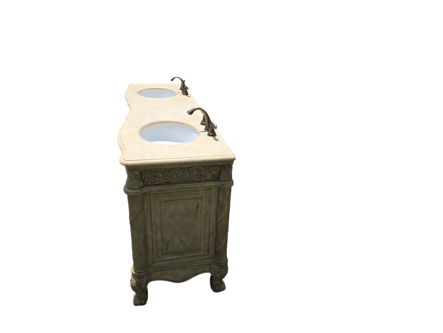 Sage Green Double Vanity With Beige Countertop