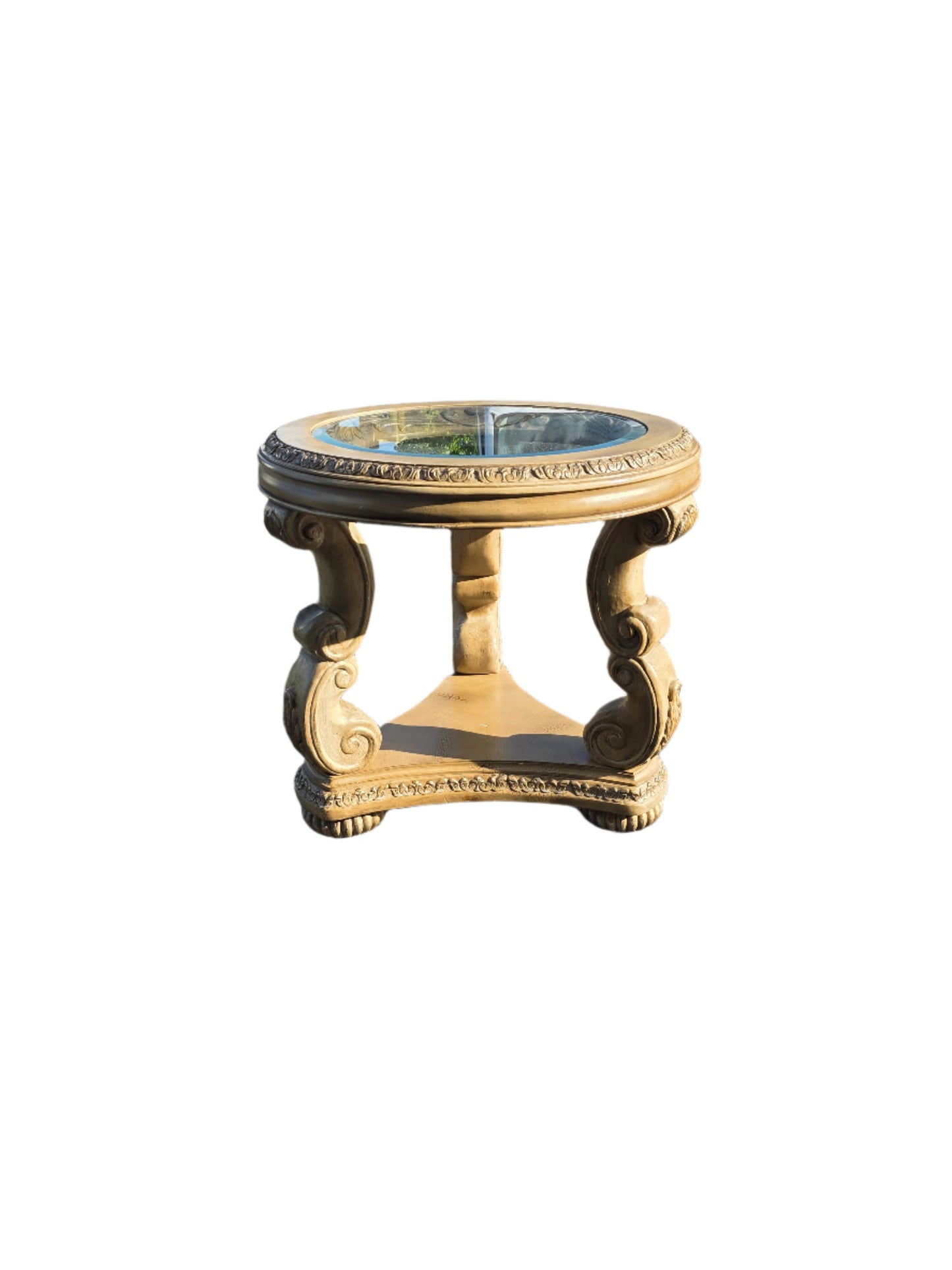 Schnadig Neo Classical Style Occasional Side Table Glass Top