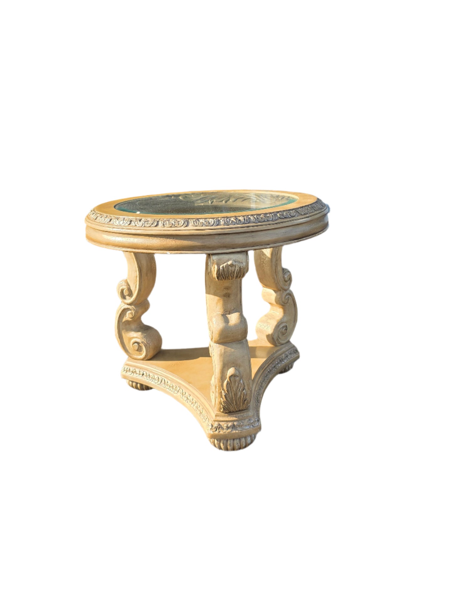 Schnadig Neo Classical Style Occasional Side Table Glass Top