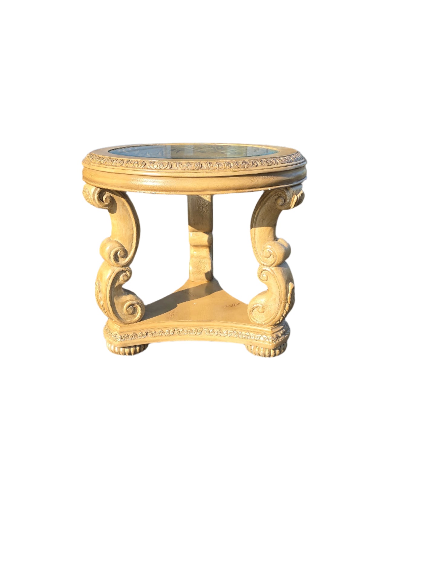 Schnadig Neo Classical Style Occasional Side Table Glass Top