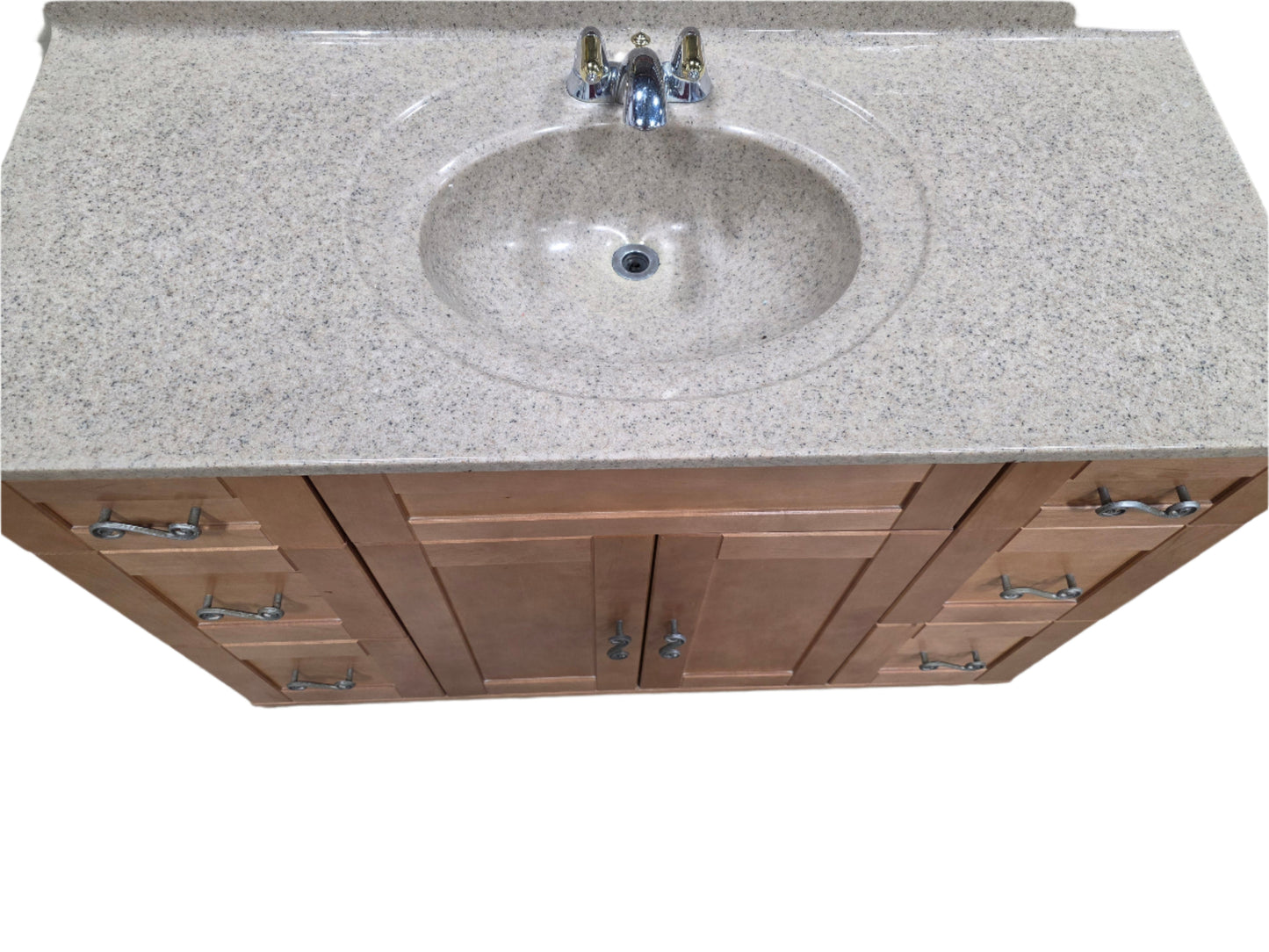 Bathroom Vanity with Beige Marble Countertop and Sink
