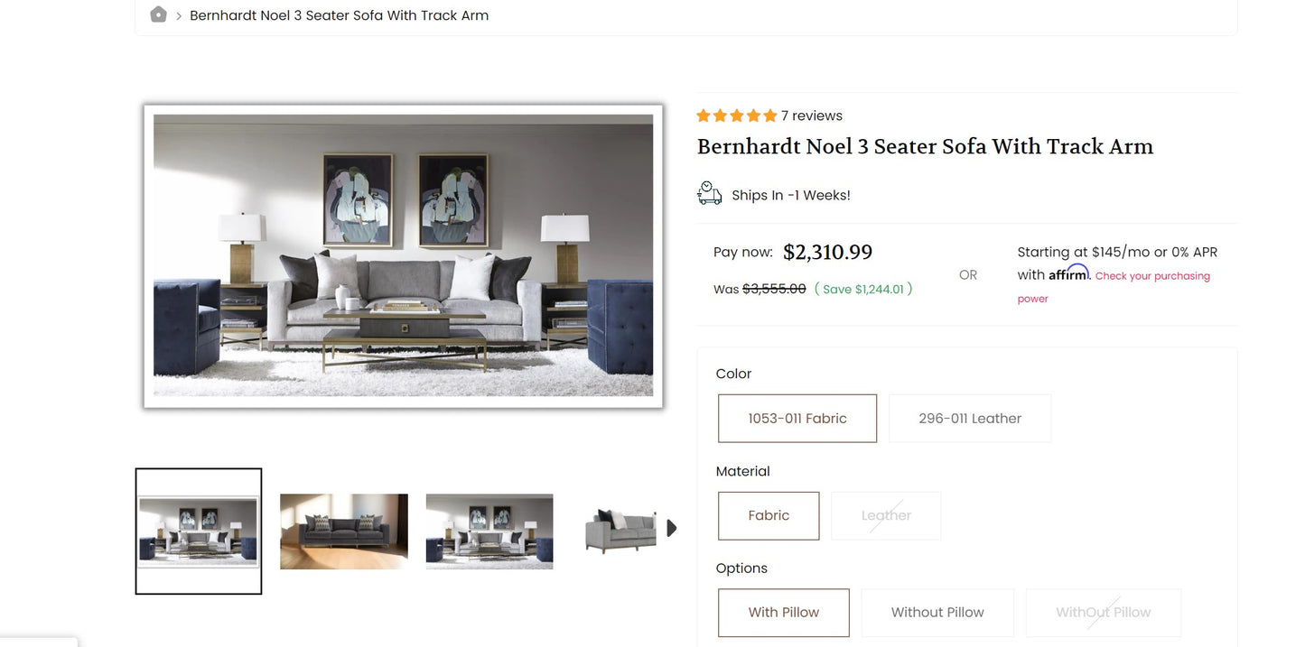 Gray Bernhardt Couch With Down Pillows