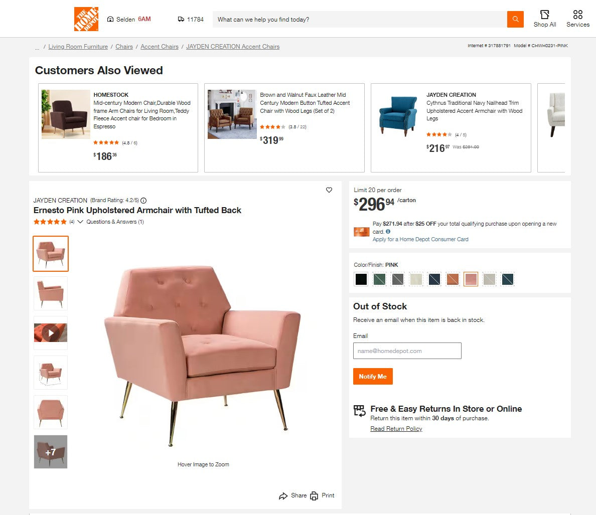 Jayden Creation Ernesto Upholstered Armchair With Tufted Back