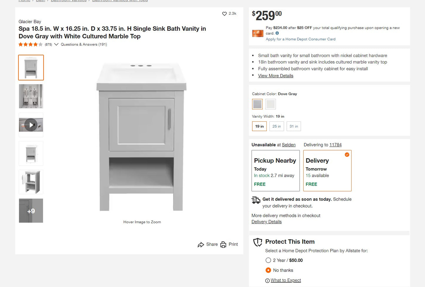 BRAND NEW - Glacier Bay Dove Gray Vanity Combo White Marble