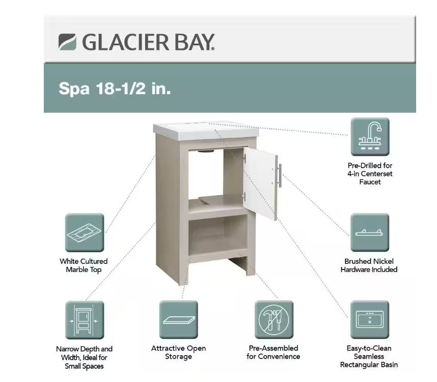 BRAND NEW - Glacier Bay Dove Gray Vanity Combo White Marble