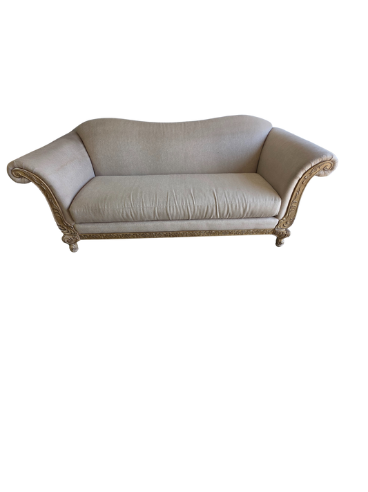 Beige Sofa With Wood Accents