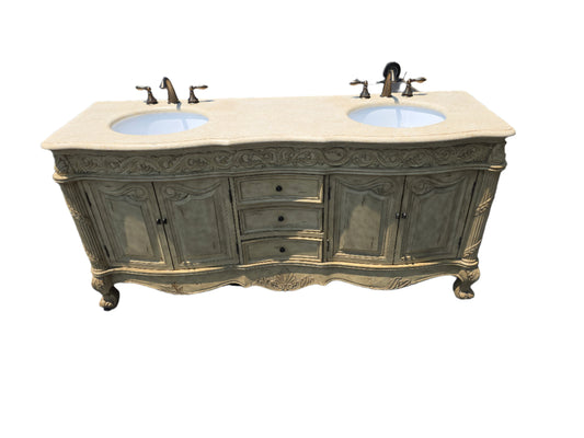 Sage Green Double Vanity With Beige Countertop