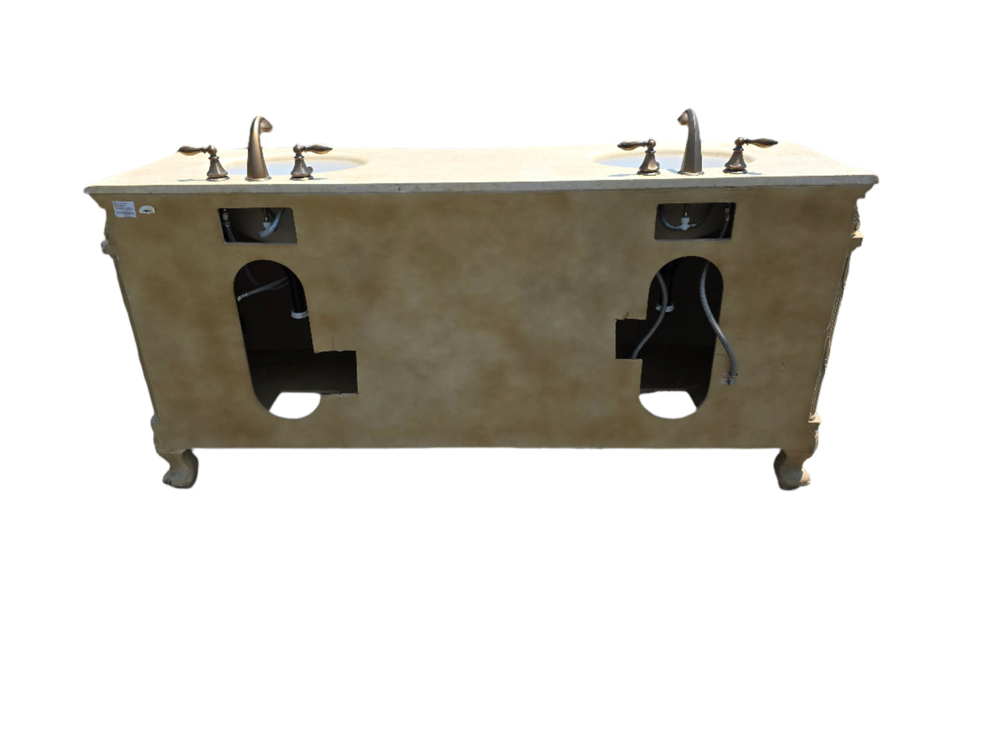 Sage Green Double Vanity With Beige Countertop