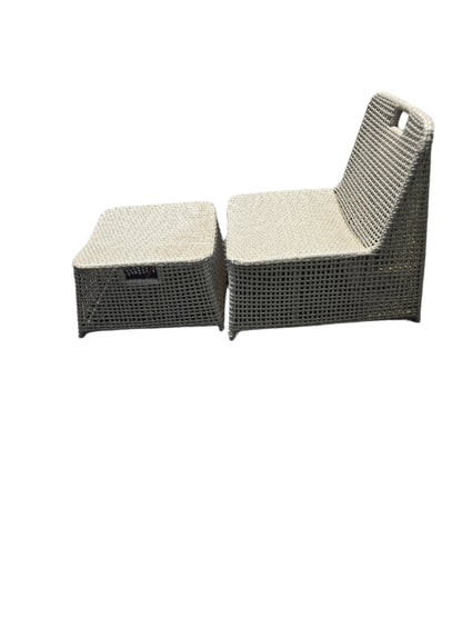 Laki Light Gray Wicker Nesting Lounge Chair Ottoman
