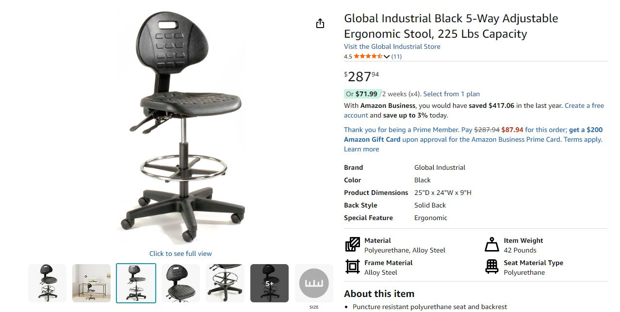 Global Industrial 5 Way Ergonomic High Lift Office Chair