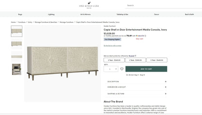Brand New Hooker Furniture Capiz Shell 4-Door Entertainment Media Console